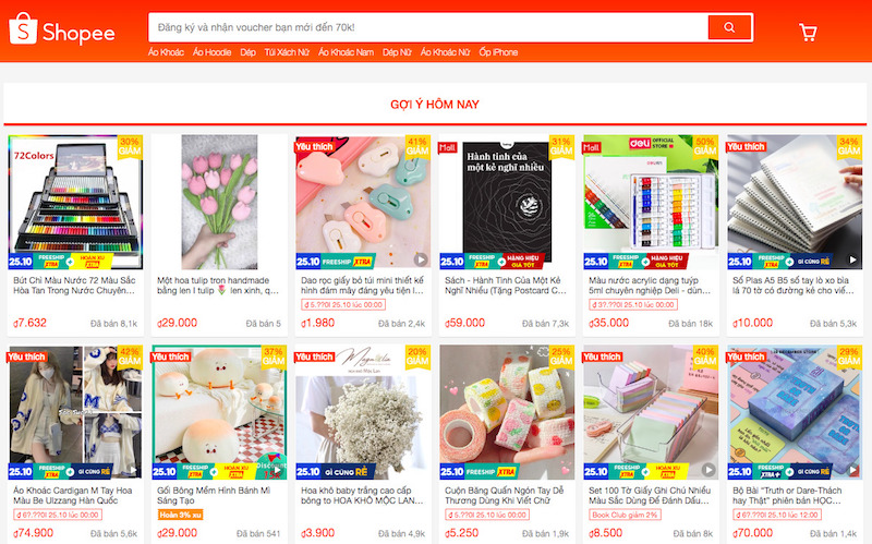 Trang thương mại điện tử Shopee có khả năng gợi ý những sản phẩm phù hợp với sở thích của khách hàng (Ảnh chụp màn hình).