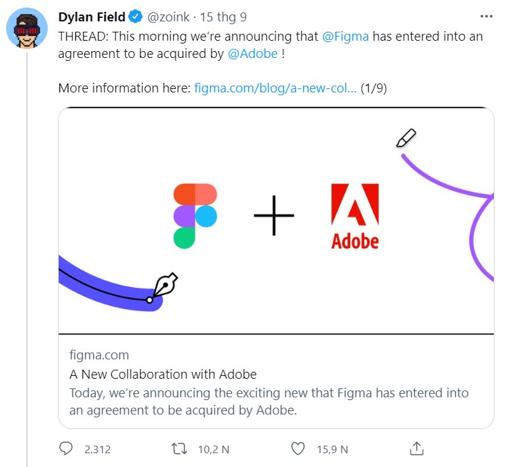 Giám đốc điều hành Figma Dylan Field thông cáo báo chí về việc Adobe đang mua lại hãng.