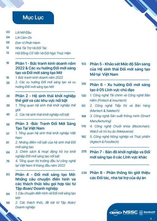 Mục lục Báo cáo Hệ sinh thái Đổi mới sáng tạo Mở Việt Nam 2022. Mục lục Báo cáo Hệ sinh thái Đổi mới sáng tạo Mở Việt Nam 2022.