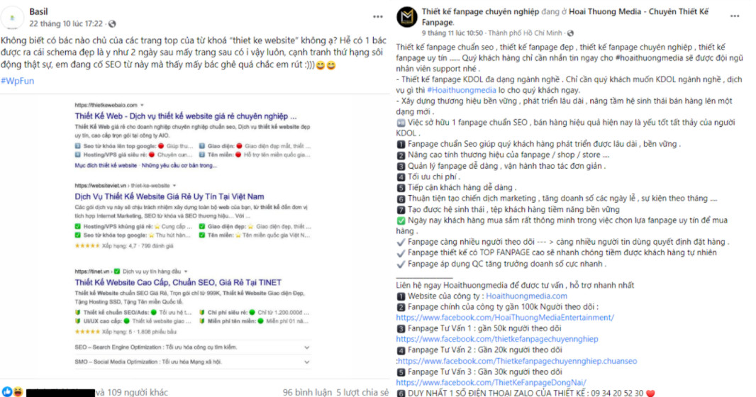 Khi tìm kiếm trên Facebook, rất nhiều quảng cáo từ các đơn vị tư vấn, thiết kế và phát triển nội dung SEO “đánh trúng tâm lý” doanh nghiệp, kèm theo những lời hứa hẹn hấp dẫn về kết quả.