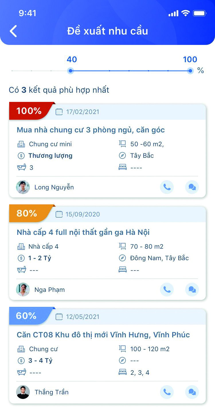 Phần "Đề xuất nhu cầu" trên ứng dụng Meey CRM.