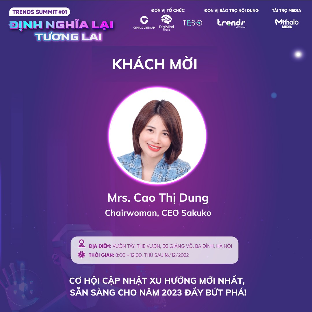 Bà Cao Thị Dung - Chủ tịch và CEO Sakuko Việt Nam.