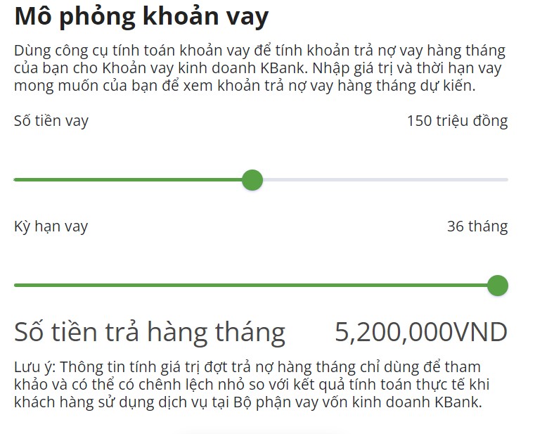 Công cụ mô phỏng khoản vay của KBank.