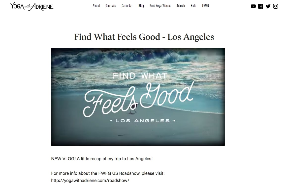Bên cạnh đó, Adriene còn có một dịch vụ mang tên “Find What Feels Good”, chuyên cung cấp những khóa học Yogaqua video cho người bận rộn (Ảnh chụp màn hình).
