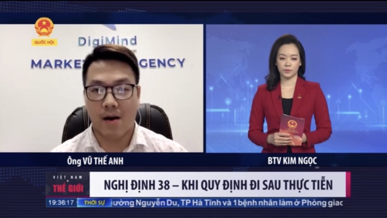 Hình ảnh CEO Digimind, anh Andy Vũ (Vũ Thế Anh) trên sóng truyền hình.