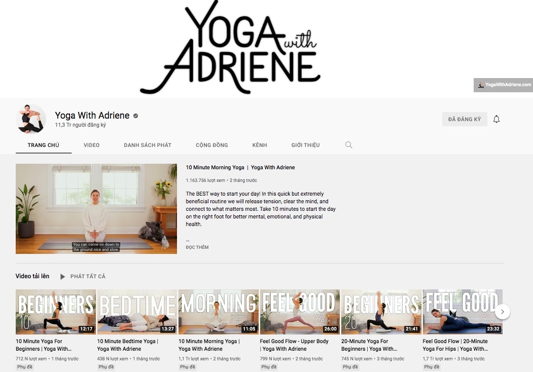 Cô chính là người sáng lập kênh YogaWith Adriene với hơn 10 triệu lượt đăng ký trên YouTube (Ảnh chụp màn hình). 