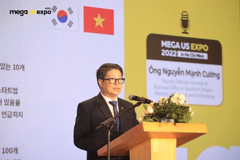 Ông Nguyễn Mạnh Cường, Phó Cục trưởng phụ trách Cục Công tác phía Nam, Bộ Khoa học và Công nghệ phát biểu tại buổi khai mạc (Ảnh: Mega Us Expo).