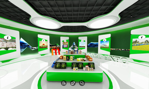 Demo một gian hàng thực tế ảo với các tính năng như trưng bày sản phẩm 3D, video, logo thương hiệu, box tư vấn hoặc video chat trực tiếp với khách tham quan.