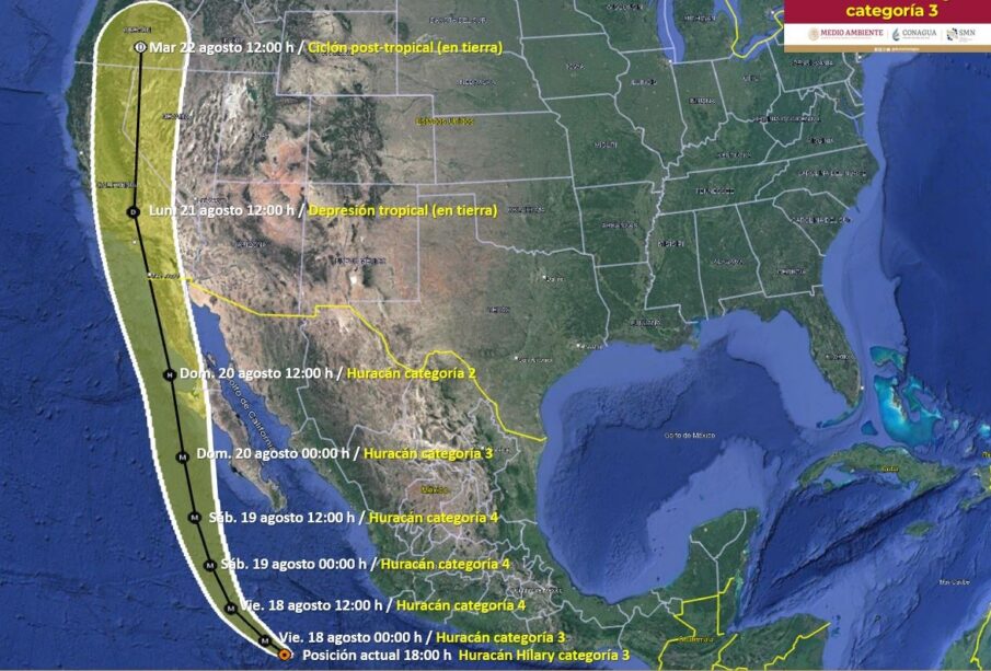 La trayectoria de Hilary la lleva hacia el norte de BCS