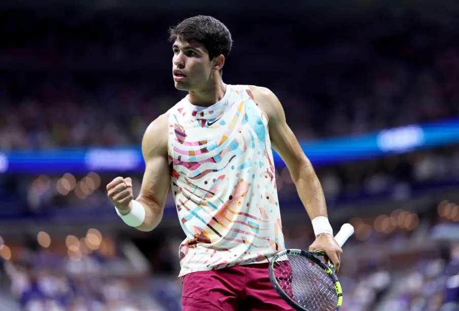 Carlos Alcaraz durante el partido en el US Open