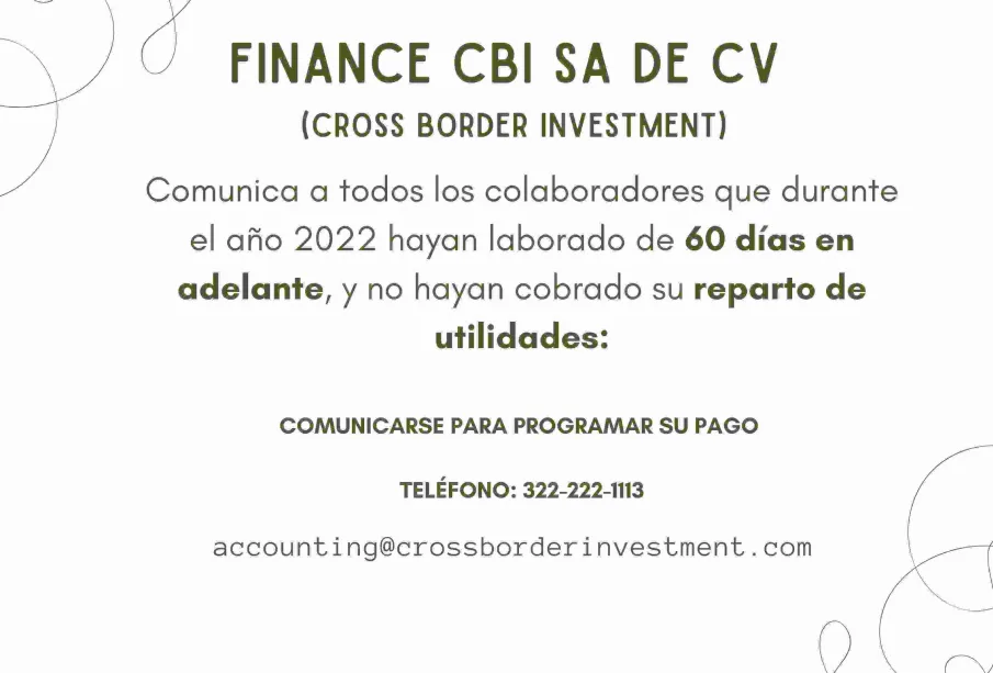 Finance CBI SA de CV PTU