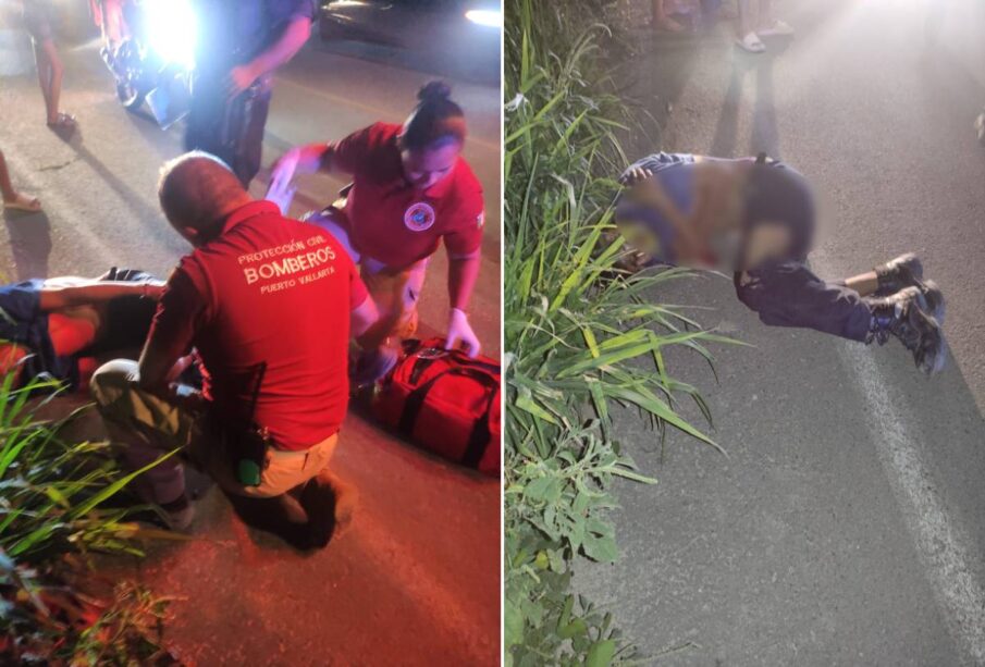 Paramédicos atendiendo a hombre herido y tumbado en la calle