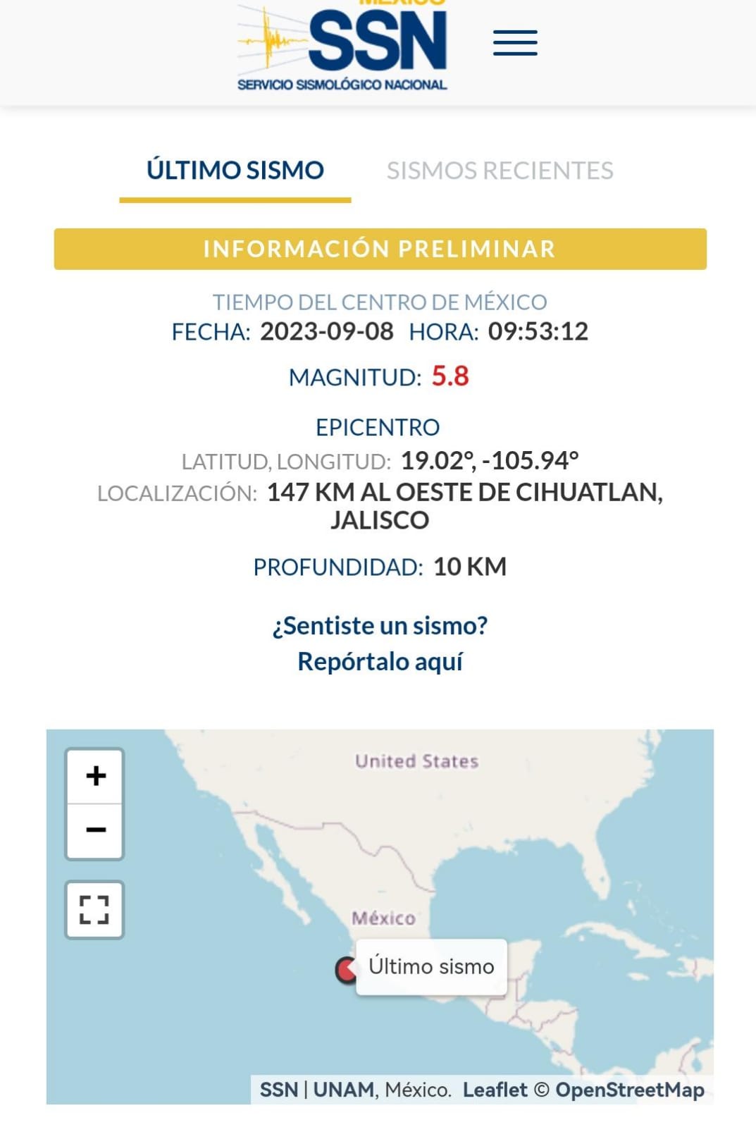 Sismo en Cihuatlán. 