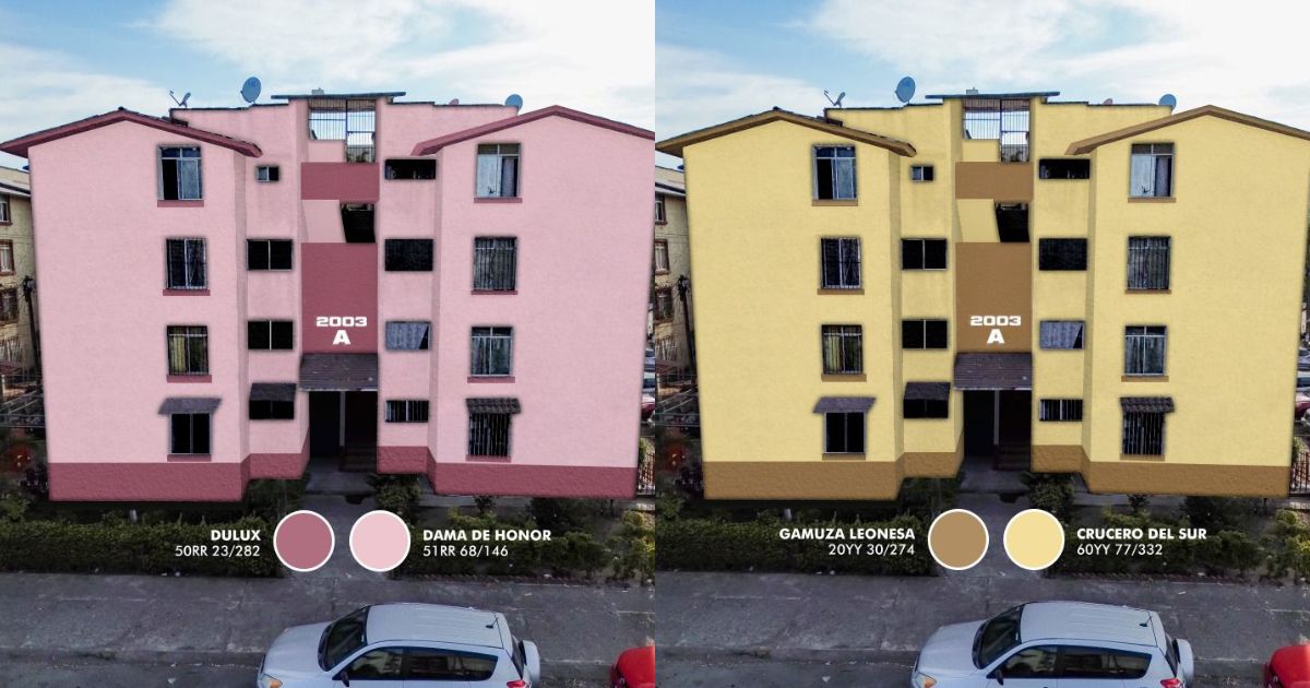 Tonos amarillo y rosa para pintar los edificios de La Aurora