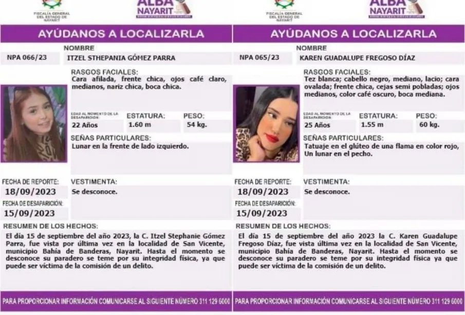 Mujeres desaparecidas el 15 de septiembre en Bahía de Banderas