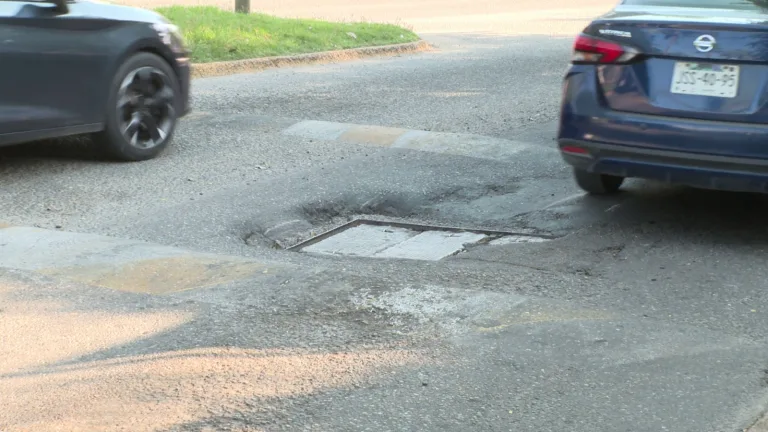 Bache sobre registro en medio de la calle