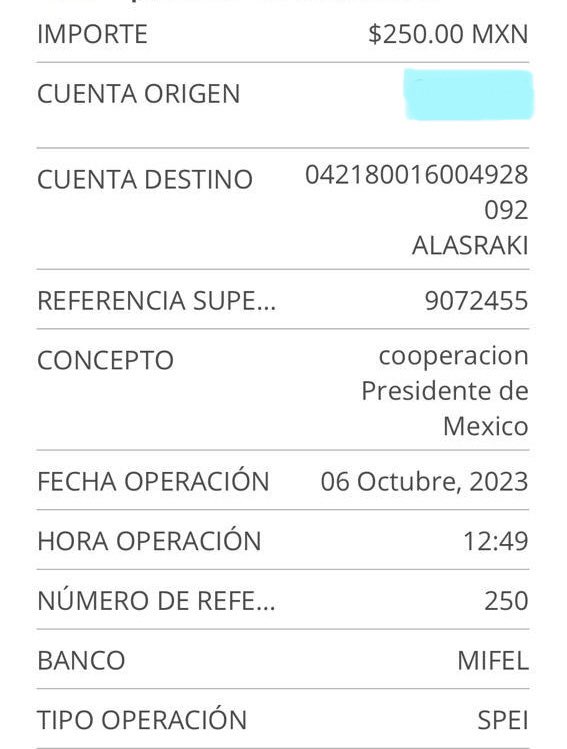 El depósito se hizo vía transferencia bancaria