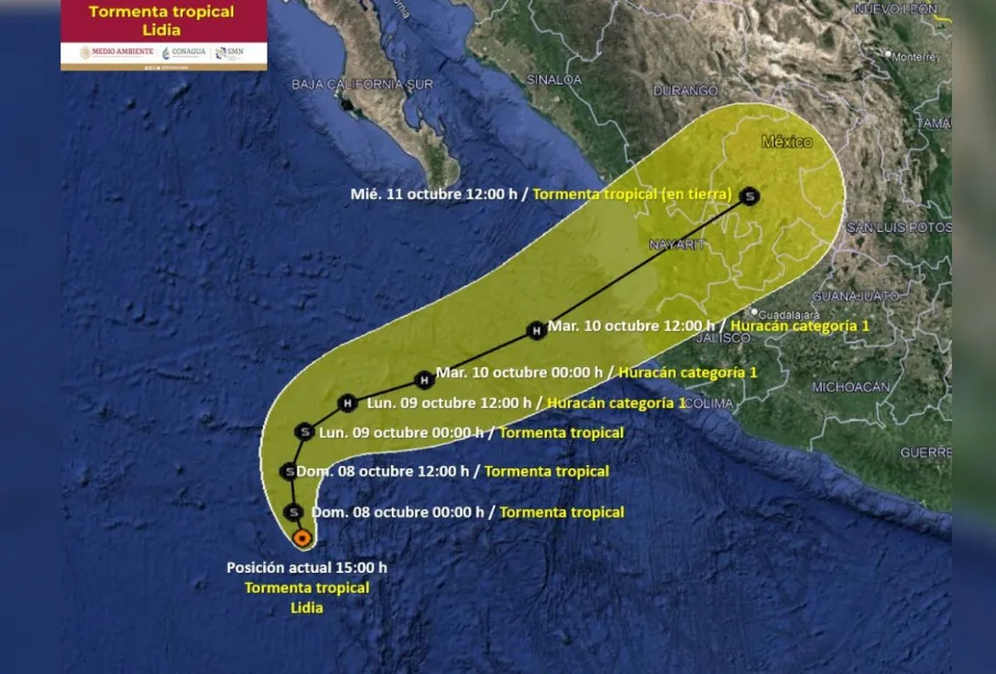 Trayectoria de la tormenta tropical Lidia del 7 de octubre