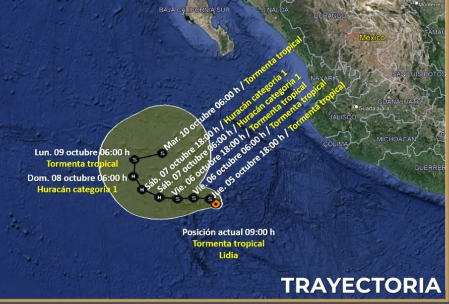 Mapa del ciclón "Lidia", octubre 2023