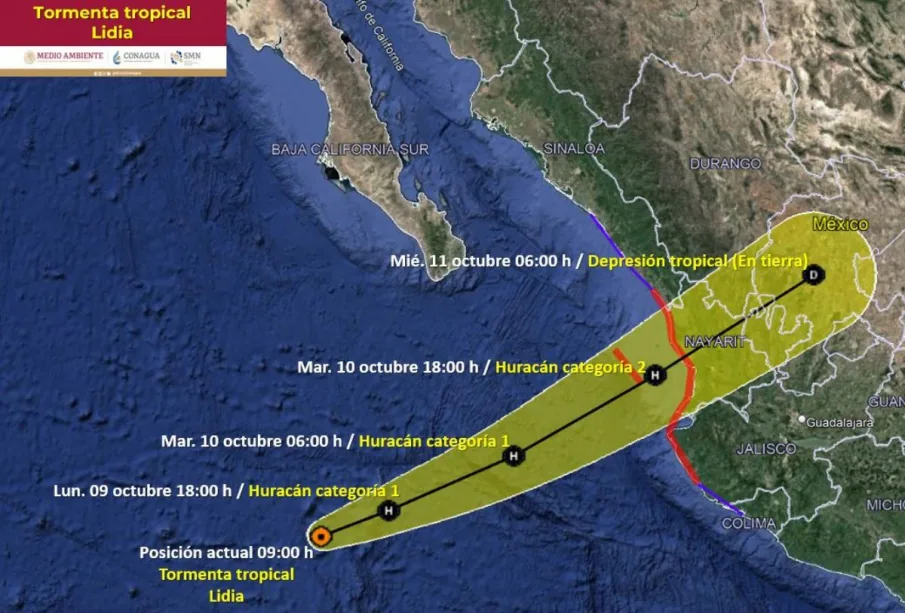 Trayectoria de la tormenta tropical Lidia