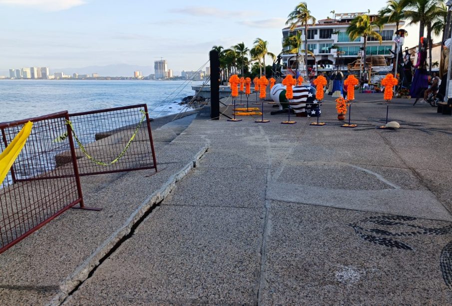 Adornos en zona del malecón dañado