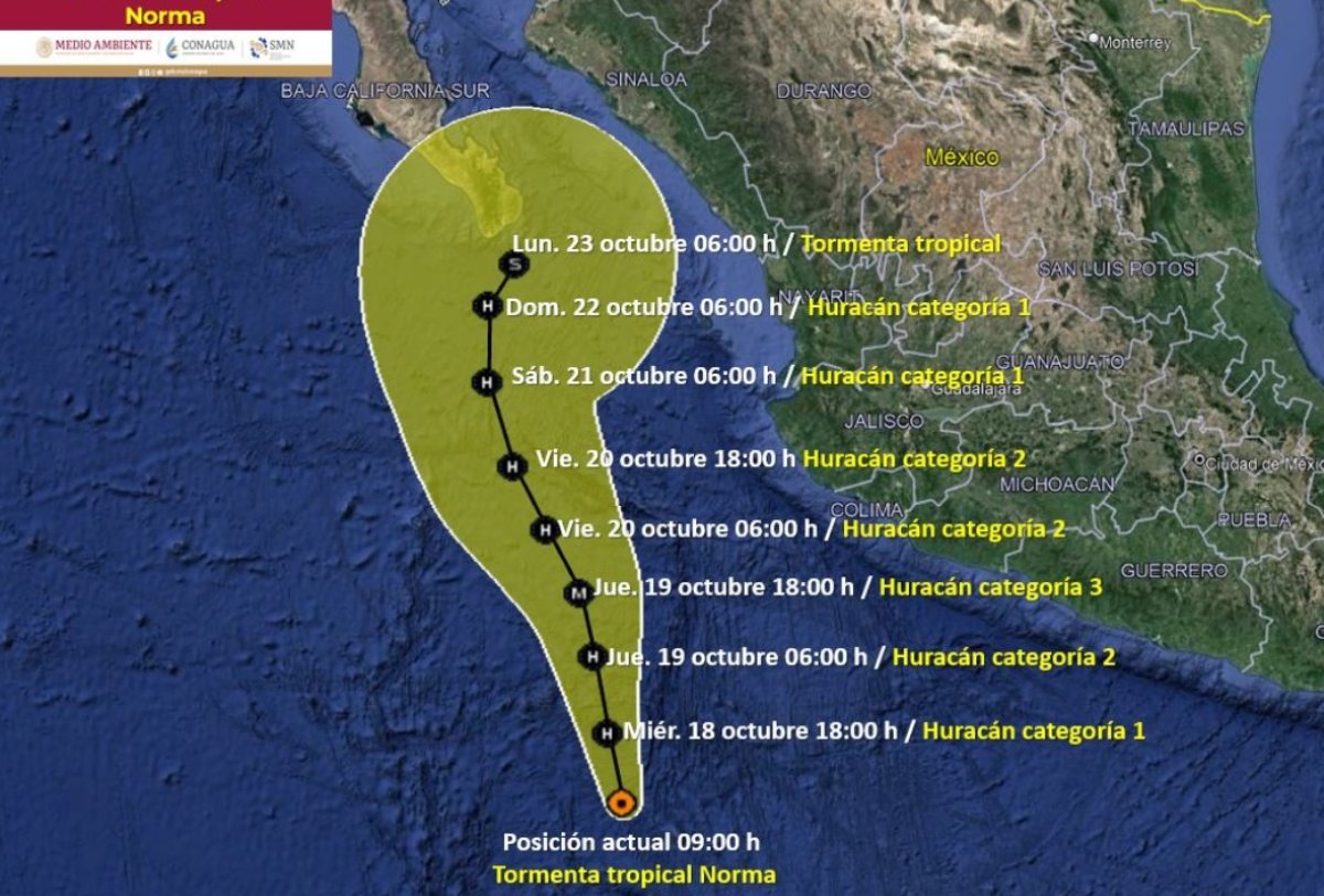 Trayectoria tormenta tropical Nora.