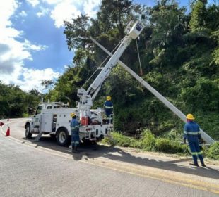 Personal de la CFE reparando cableado eléctrico en Puerto Vallarta
