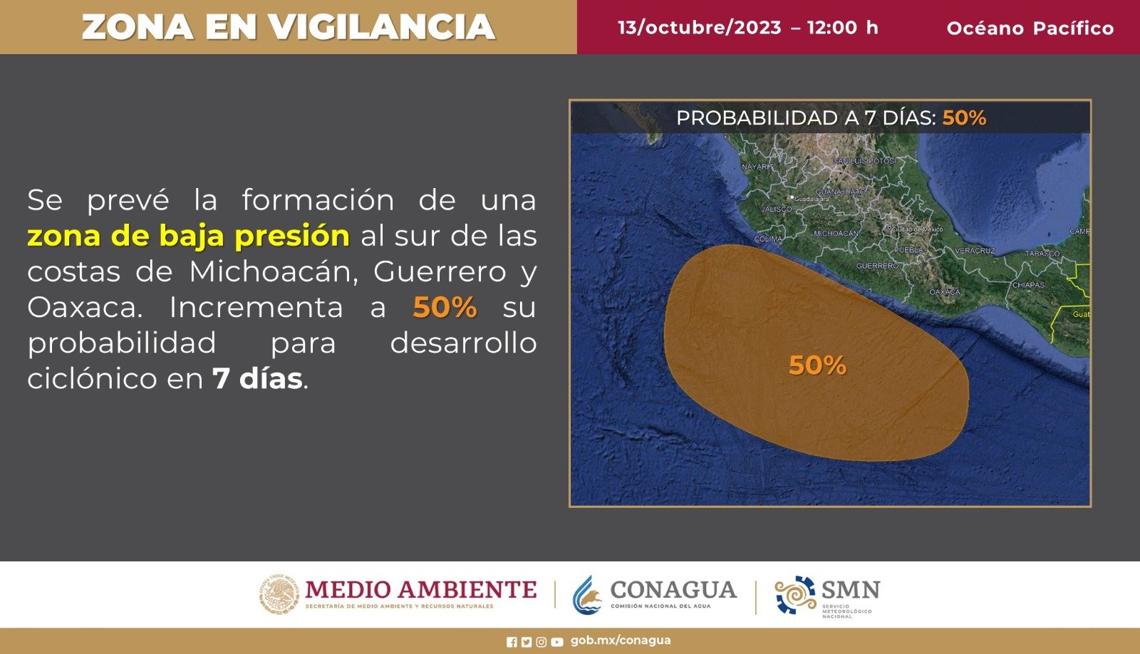 Sube probabilidad de desarrollo ciclónico en el Pacífico 