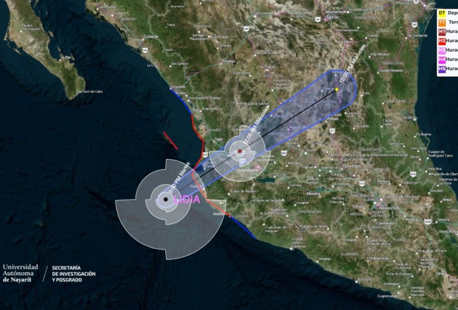 Mapa de la trayectoria del huracán Lidia