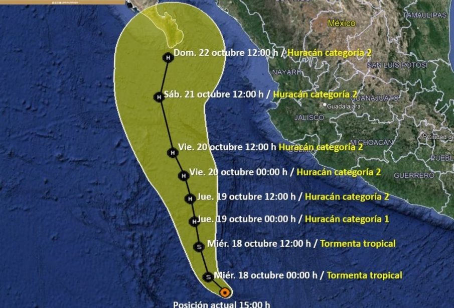 Mapa con trayectoria de la tormenta tropical 'Norma'