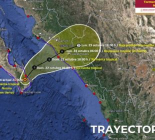 Mapa con la trayectoria de la Tormenta Tropical Norma