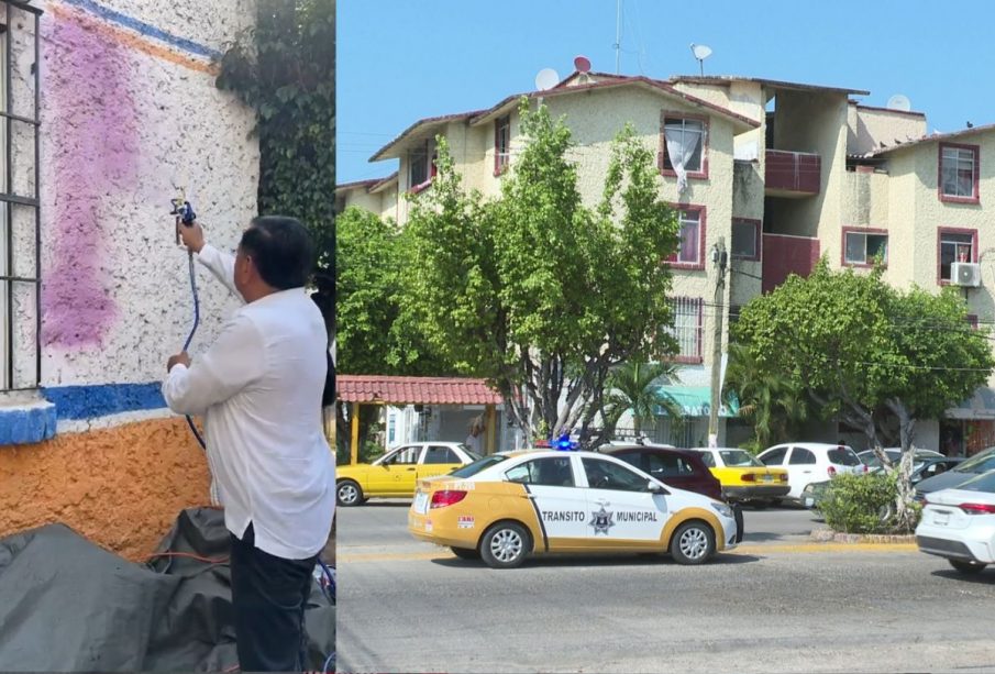 Alcalde Luis Michel pintando edificios en La Aurora