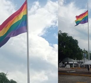 Bandera LGBT en el asta de Puerto Vallarta