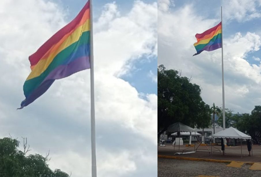 Bandera LGBT en el asta de Puerto Vallarta