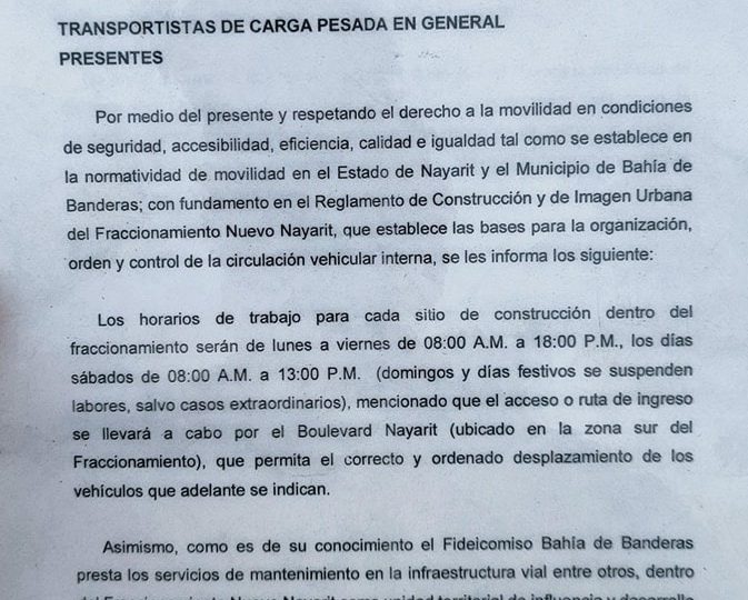 Transporte de materiales y público tendrá que pagar peaje en Nuevo Vallarta