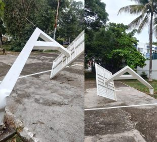 Cancha deportiva destruida