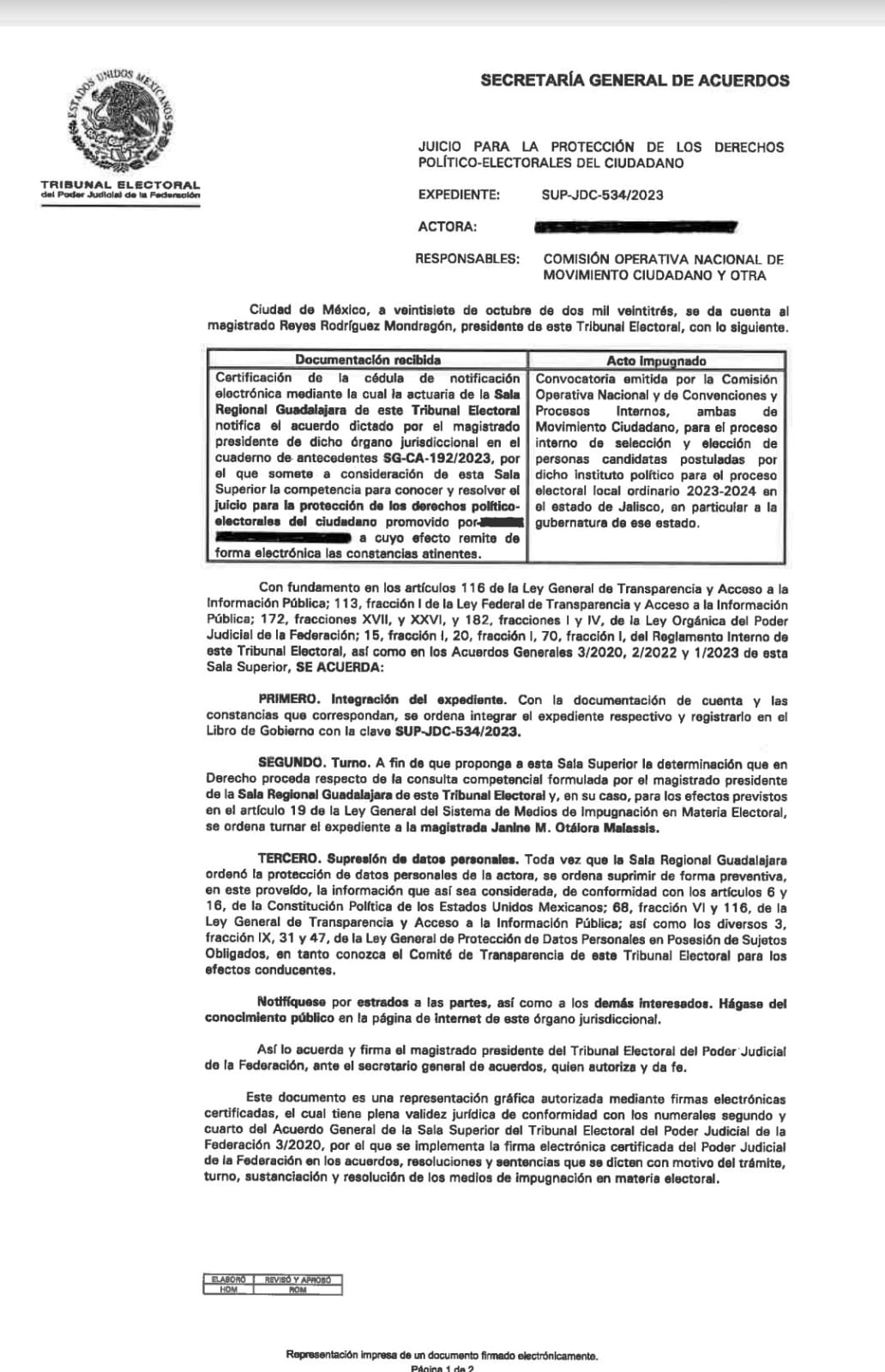 Documento de Pablo Lemus para sus derechos políticos electorales