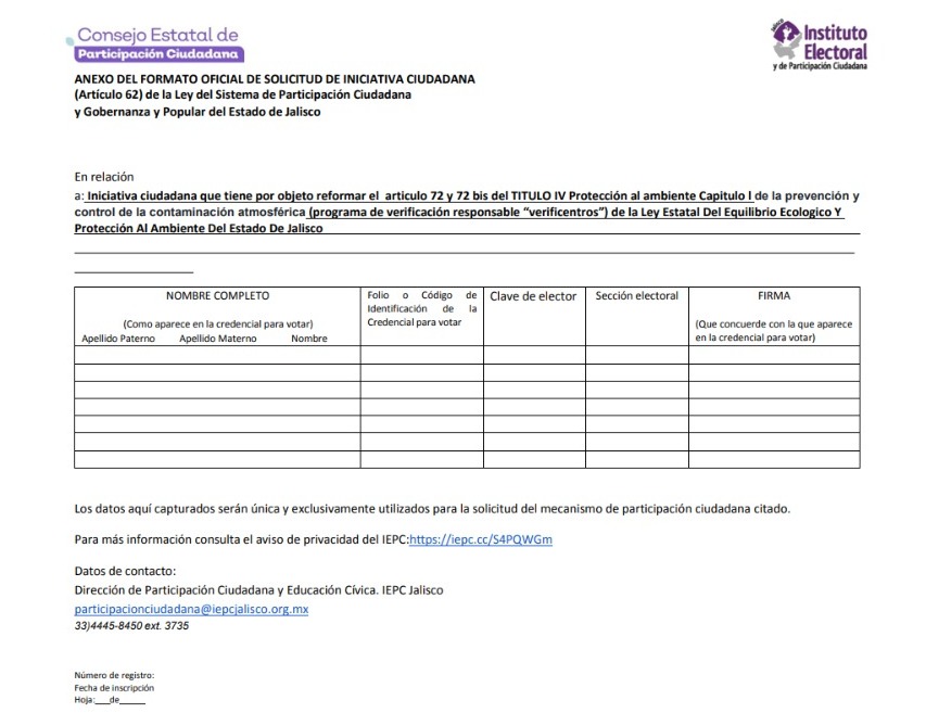 Formato oficial de solicitud de iniciativa ciudadana