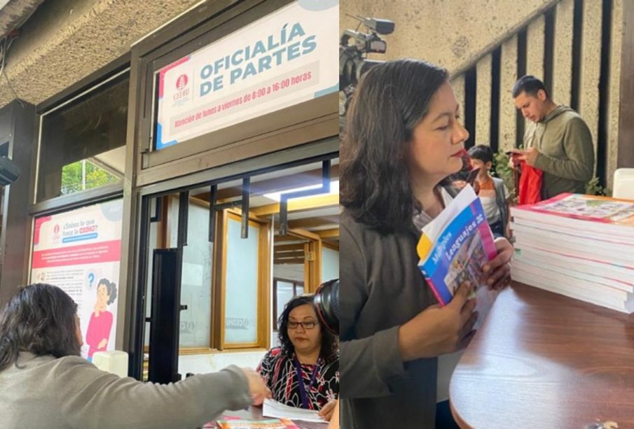 Frente Nacional con libros de texto en la CEDHJ