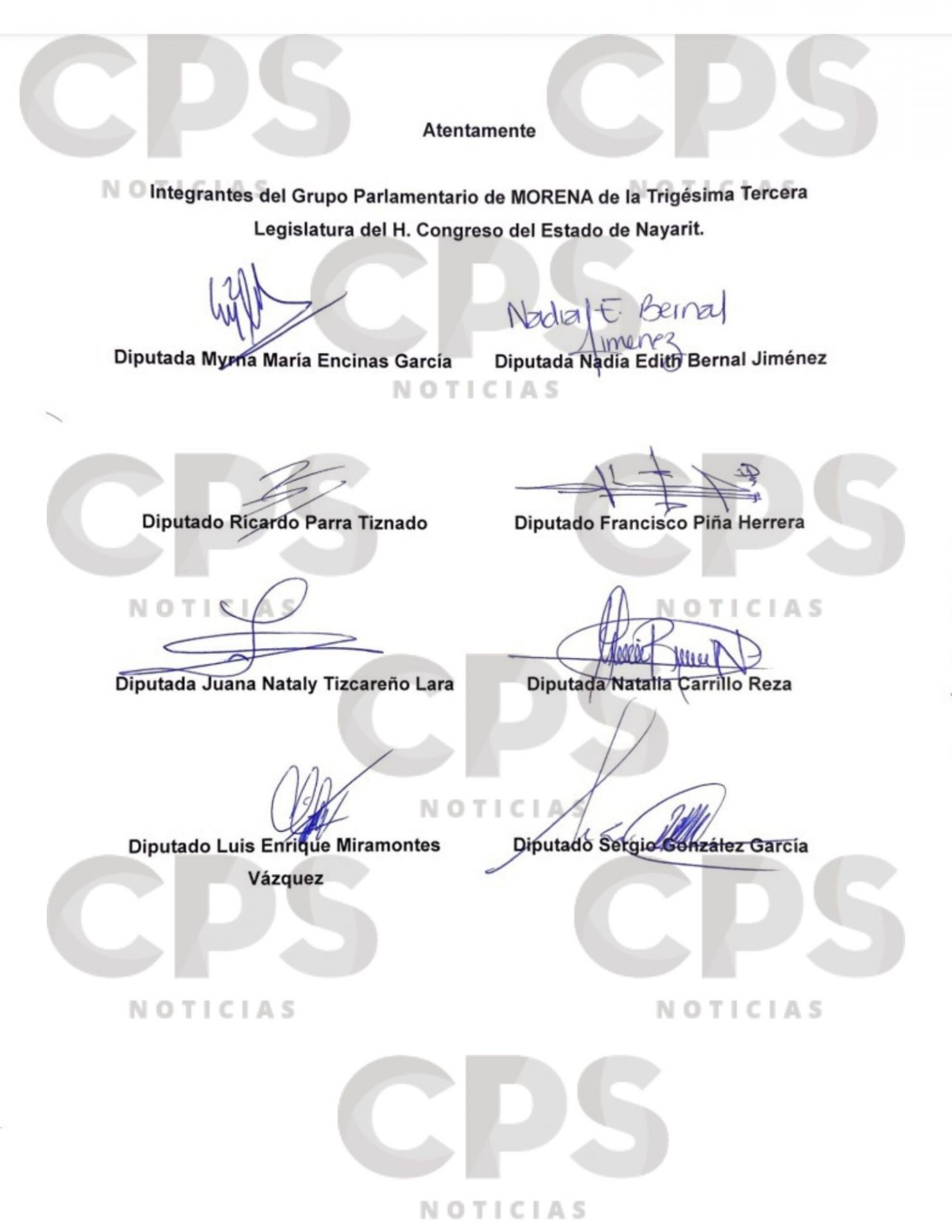 Documento firmado por diputados