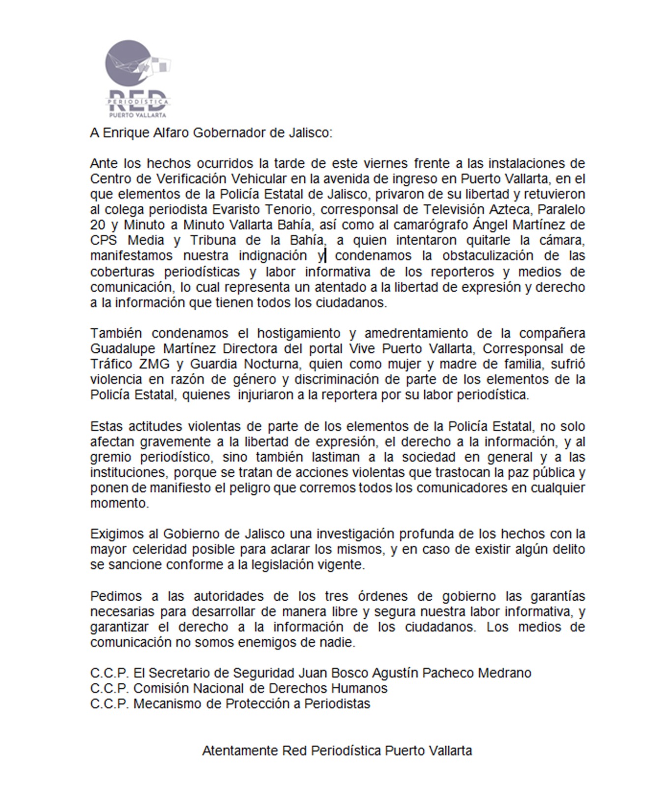 La Red periodística de Puerto Vallarta se manifiesta en contra de la violencia contra comunicadores