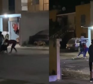 Personas agrediendo a mujer en San Vicente