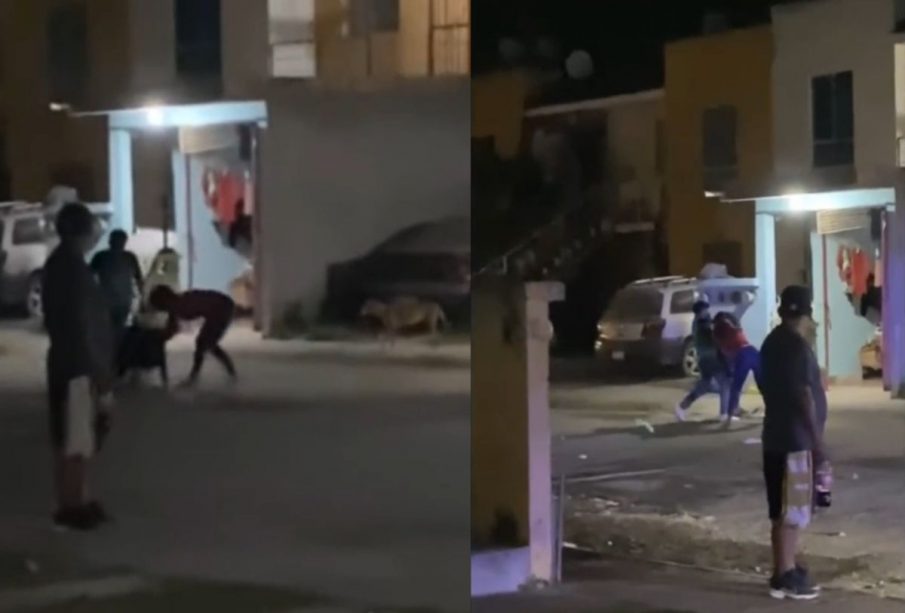 Personas agrediendo a mujer en San Vicente