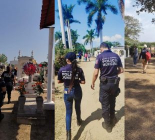 Policías durante recorrido en panteones