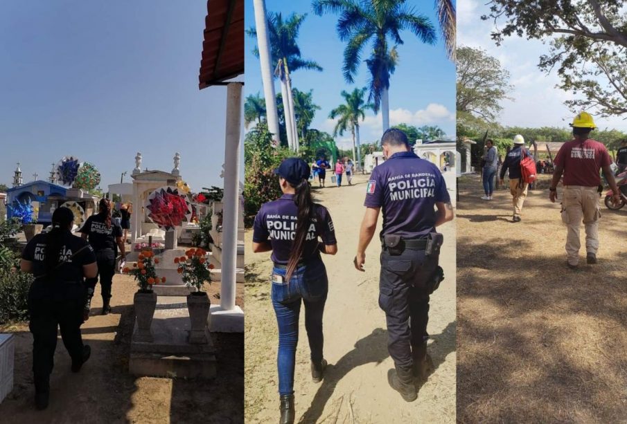 Policías durante recorrido en panteones