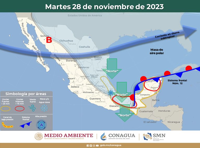 Probabilidad de agua nieve por frente frío