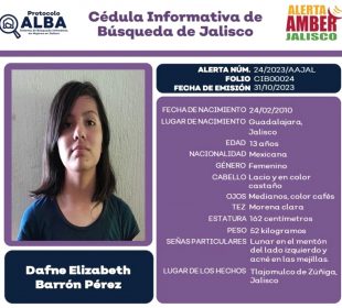 Ficha de alerta ámbar sobre menor desaparecida