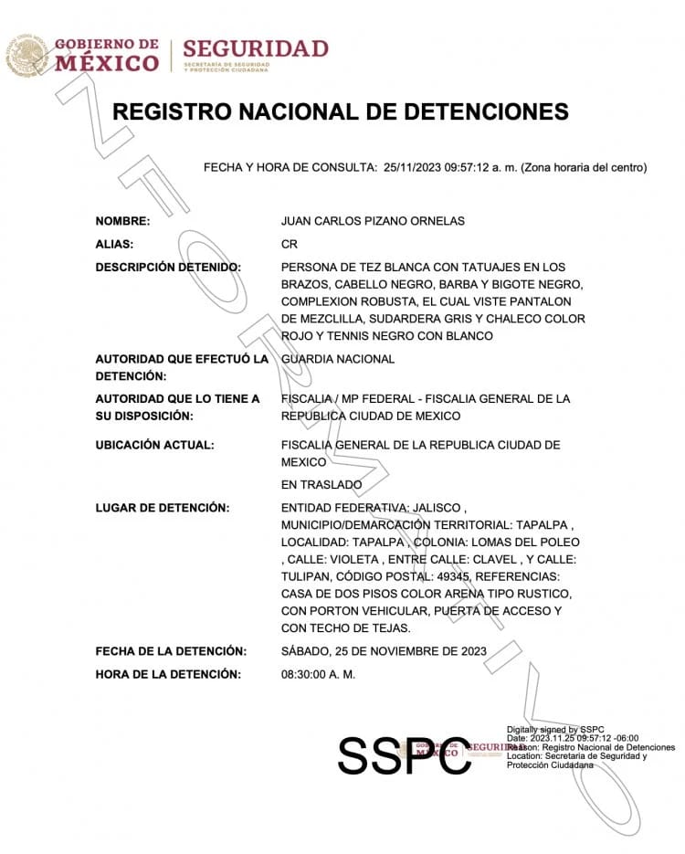 Carta de detención.