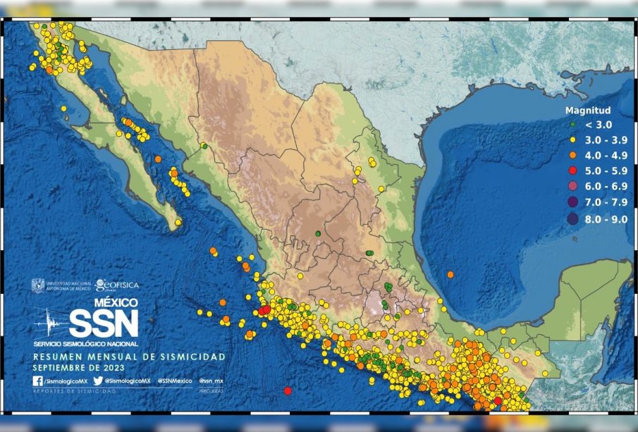 Mapa de sismos durante octubre en México