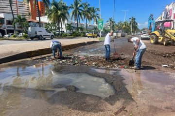 Sindicalizados limpiando daños por “Lidia”